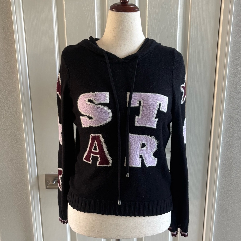 INC International Concepts| Black Hoodie Sweater w/ STAR Design | M | Very Good